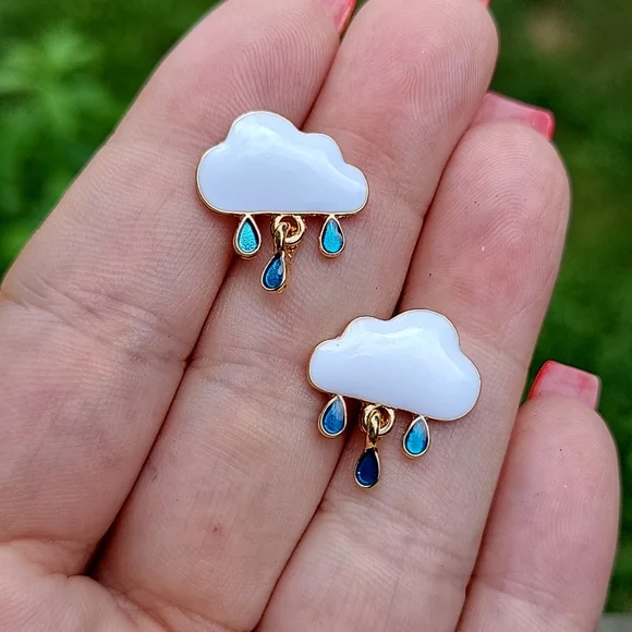 Rainy Day Cloud Stud Earrings, S925 - Picture 4 of 5